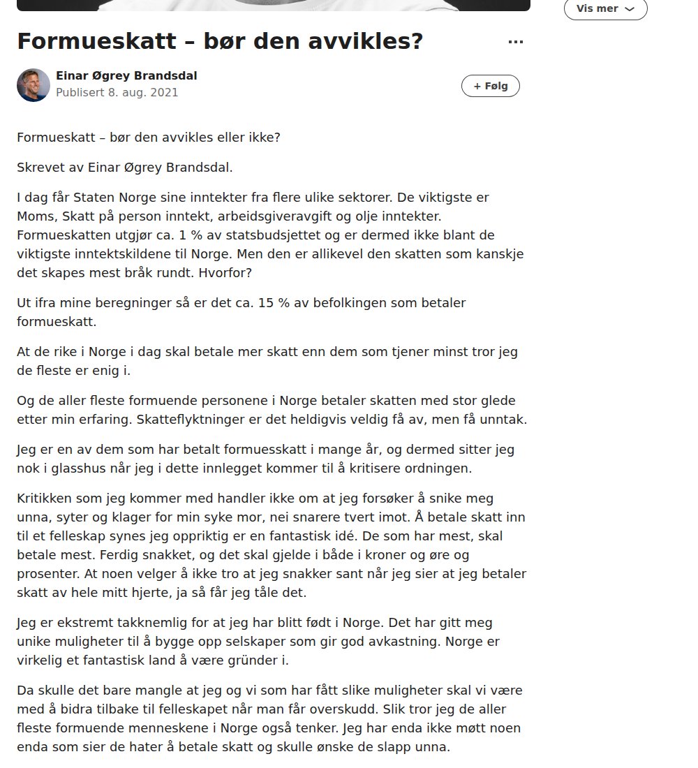 Faksimile av innlegget i LinkedIn