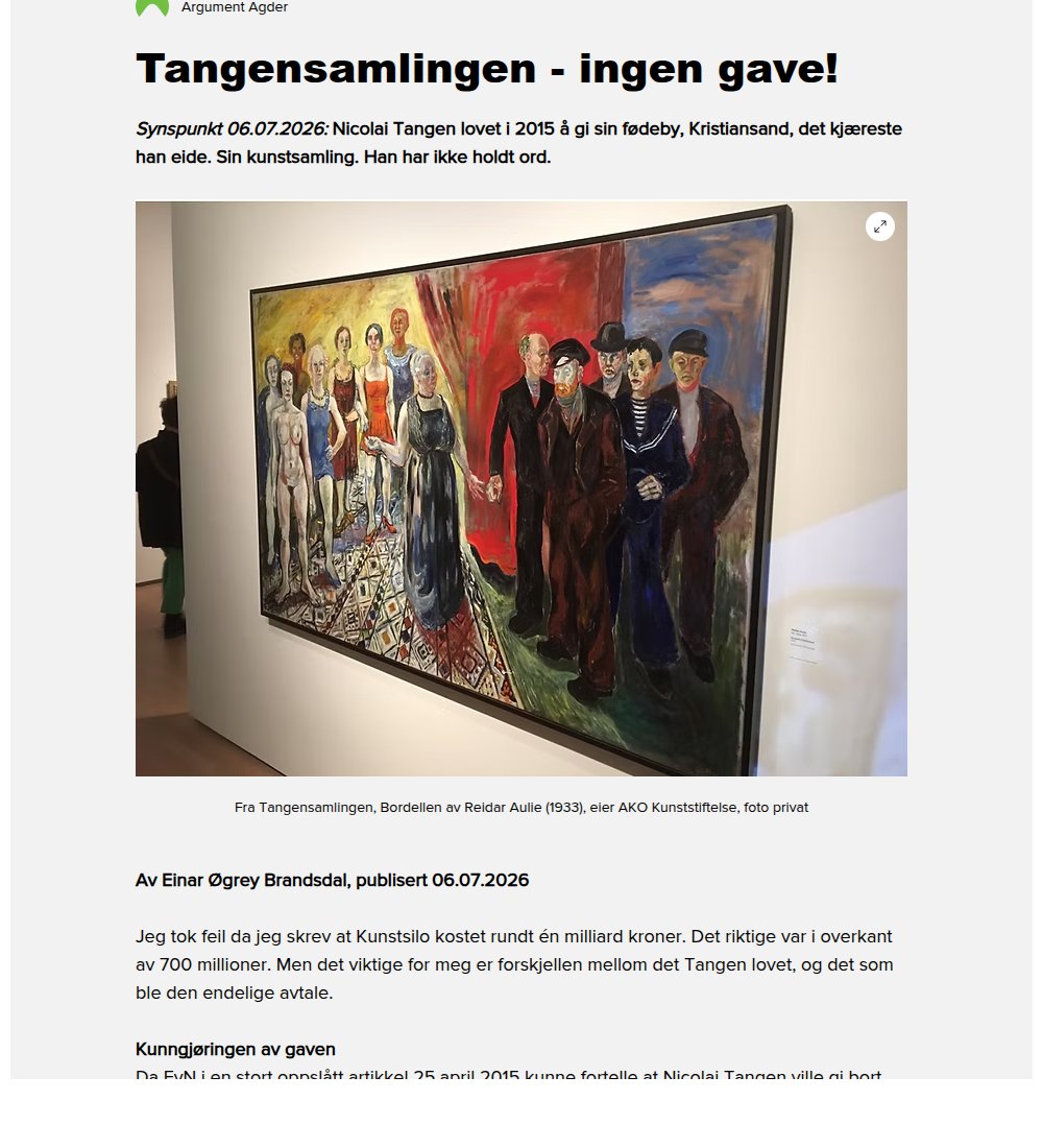 Faksimile av innlegget i Argument Agder