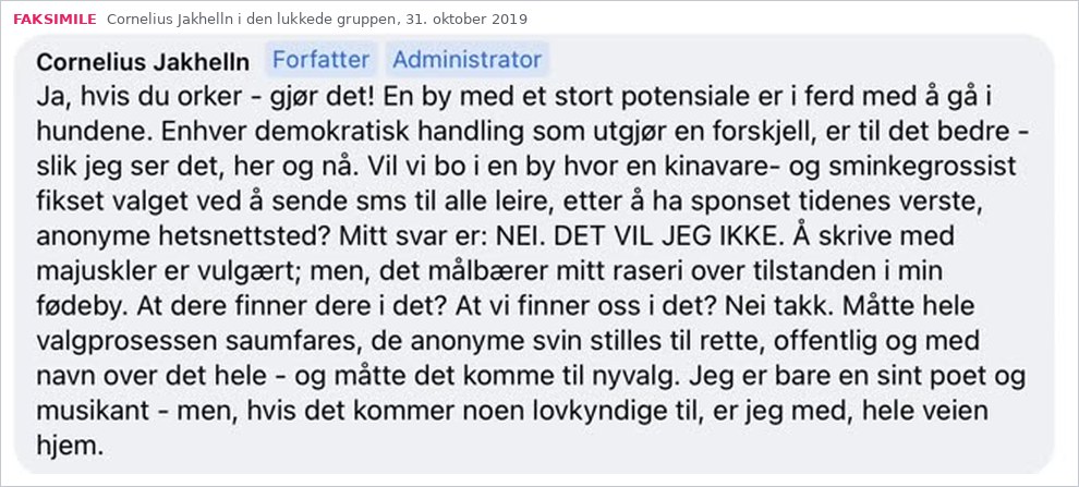 Faksimile av Cornelius Jakhellns kommentar 31. oktober 2019