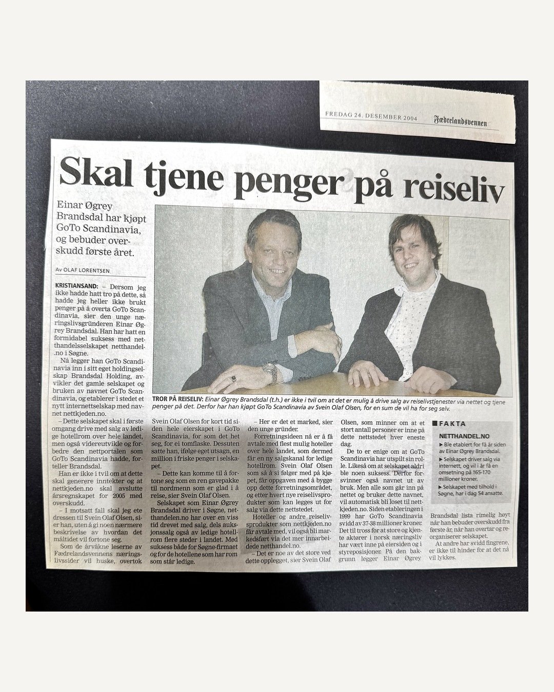 Fædrelandsvennen 2004: «Skal tjene penger på reiseliv».