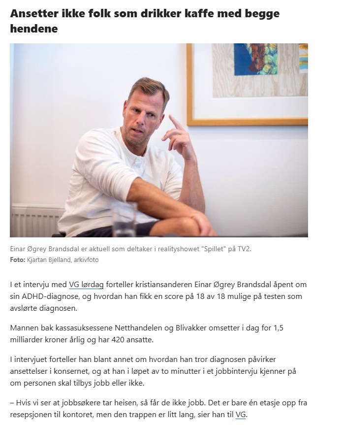 Faksimile av Fædrelandsvennens sak «Ansetter ikke folk som drikker kaffe med begge hendene»