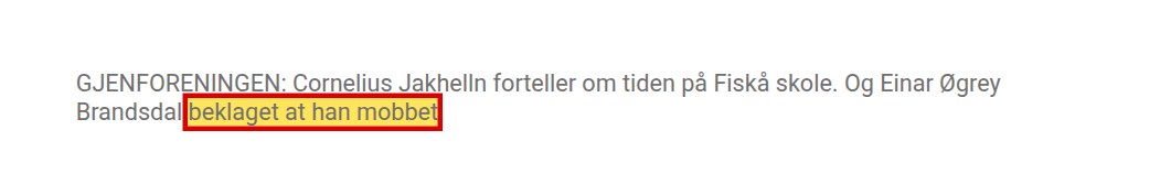 Bildeteksten i samme sak. Det eneste jeg beklaget, var «den dårlige tida».