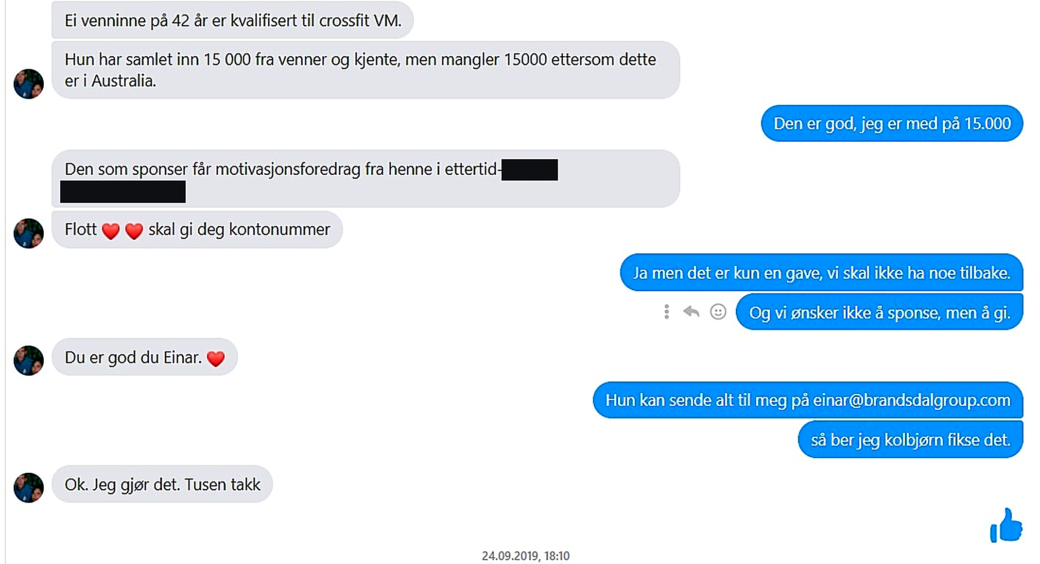 Messenger-samtale med Melissa Lesamana 24. september 2019