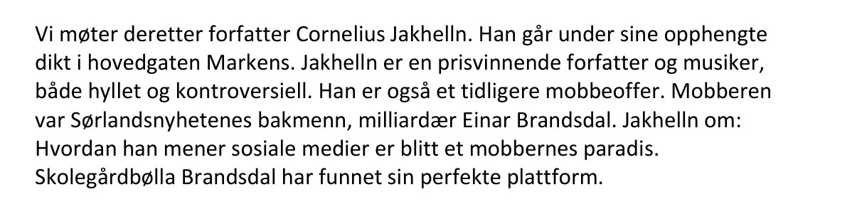 Fra treatmentet til «Mørke Skyer», levert Cultiva 21. mai 2023. Innhentet ved innsyn.