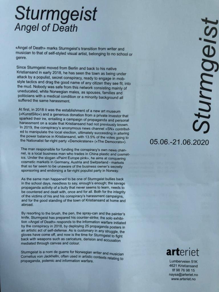 Teksten Arteriet delte ut til besøkende, skrevet av kunstneren selv.