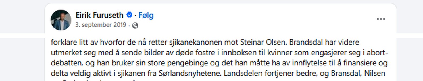 Eirik Furuseths innlegg 3. september 2019 om bilder av døde fostre
