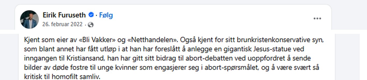 Eirik Furuseths innlegg 26. februar 2022 om bilder av døde fostre