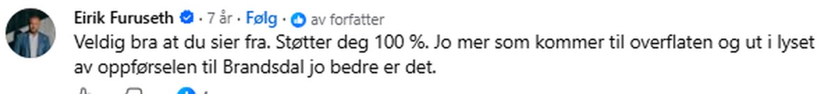 Eirik Furuseths kommentar under Ragnhild Kvanneid Hagens innlegg 14. april 2019